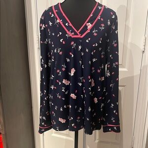 Charter Club Relaxed Long Sleeve Blue and Pink Blouse